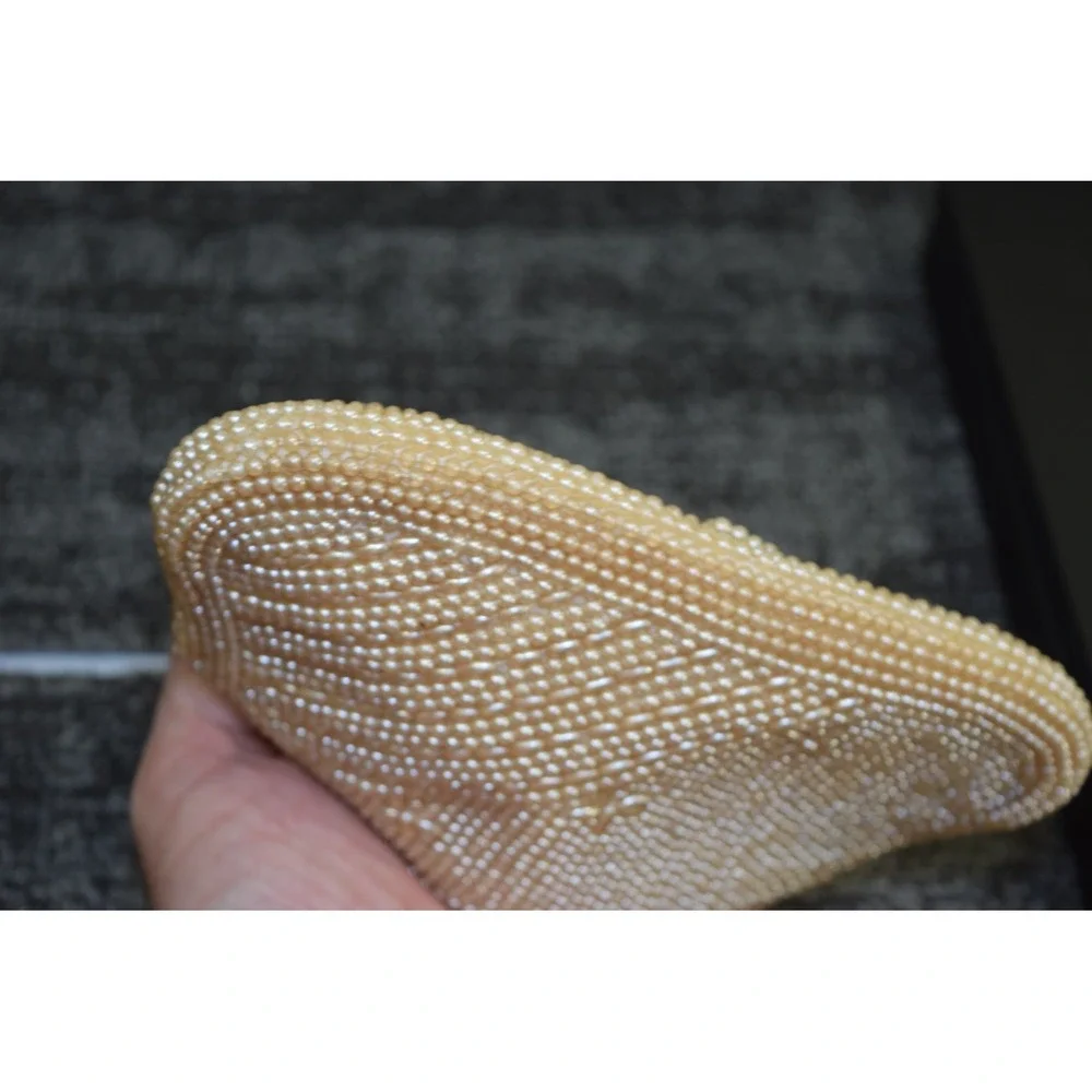 Vtg 1960's Miranda Beaded Hand Clutch Purse Beige Tan Formal Party Evening Bag